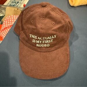 Casual Brown Corduroy Cap with Embroidered Message